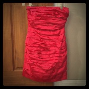 Express strapless red dress- silk/satin material
